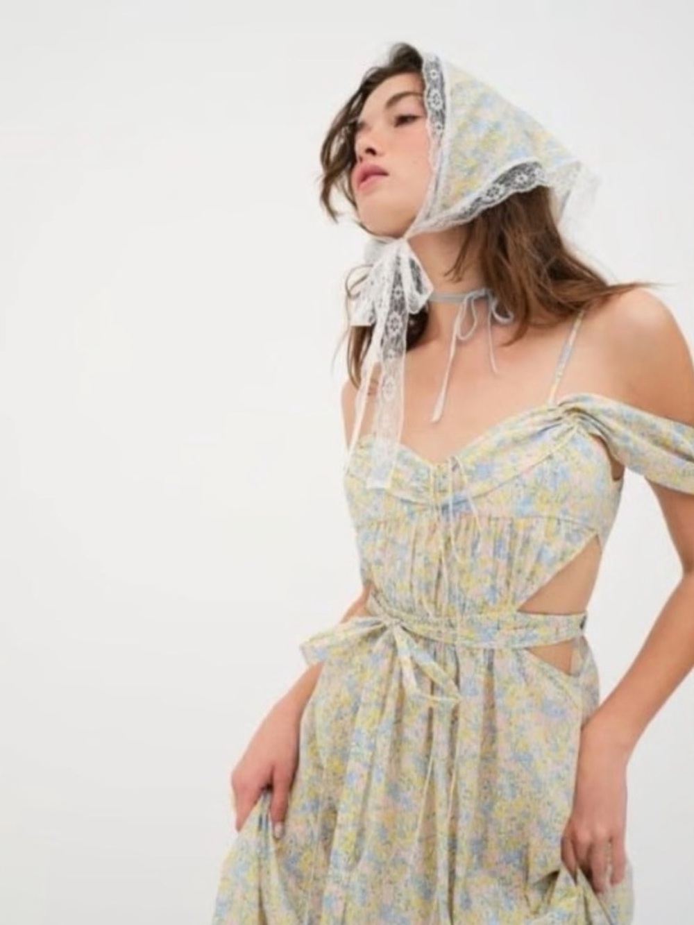 NWT For Love & Lemons pastel floral Sibylla midi dress size XS